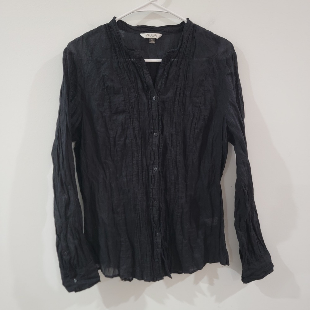 Y2K Old Navy Womens Button Up Top‎ XL Crinkle Whimsigoth Elana Bella Black